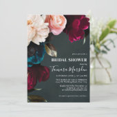 ダーク ムーディ バーガンディー ブルー ブラッシュ ピンク フローラル 招待状 (スタンド正面)