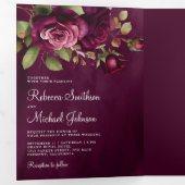 ダーク ムーディ プラム ローズ フォト コラージュ パープル ウェディング 三つ折り招待状 (内部最初)