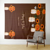 ダーク ラスティック オレンジ フローラル メイソンジャー フォト バックドロップ タペストリー (インサイチュ(横))
