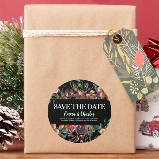 ダーク ワイルド フラワーズ Save The Date ラウンドシール (クリスマス)