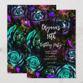 ダーク ワンダーランド ボールド グラムール フラワーズ パーティー 招待状 (正面/裏面)