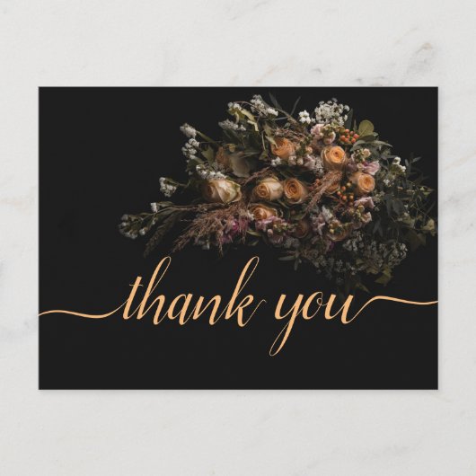 ダーク ヴィンテージ オレンジ フローラル ありがとう ポストカード (正面)