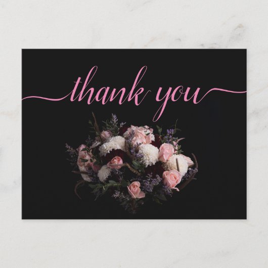 ダーク ヴィンテージ バーガンディ   フローラル   ありがとう  ポストカード (正面)