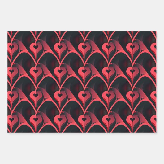 ダーク&抽象芸術ラブエレガントハートバレンタインデー ラッピングペーパーシート (正面)