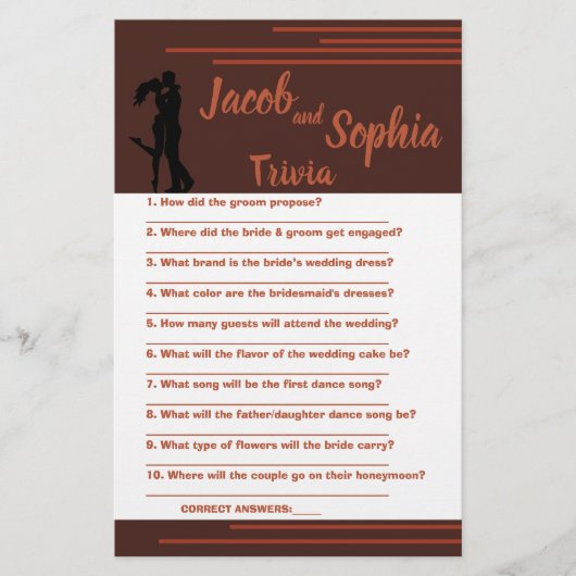 ダーク、新郎新婦トリビアシャワーゲームカードフライヤー チラシ (正面)