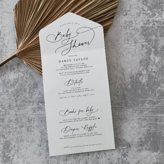 ダーシーモダン白黒おむつラッフルベビーシャワー オールインワン招待状