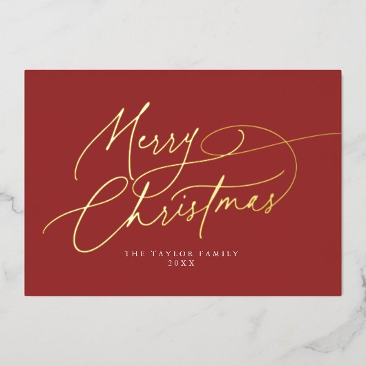 ダーシーレッドゴールドフォイルファミリーヴィンテージメリークリスマス 箔シーズンカード (正面)