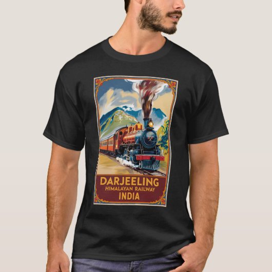 ダージェリンインディアトレインパインタリー旅行アートレトロ Tシャツ (正面)