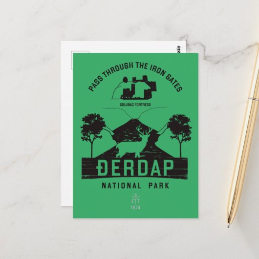 ダーダップナショナルパークアイアンゲイツブラックデザイン ポストカード (正面/裏面インサイチュ)