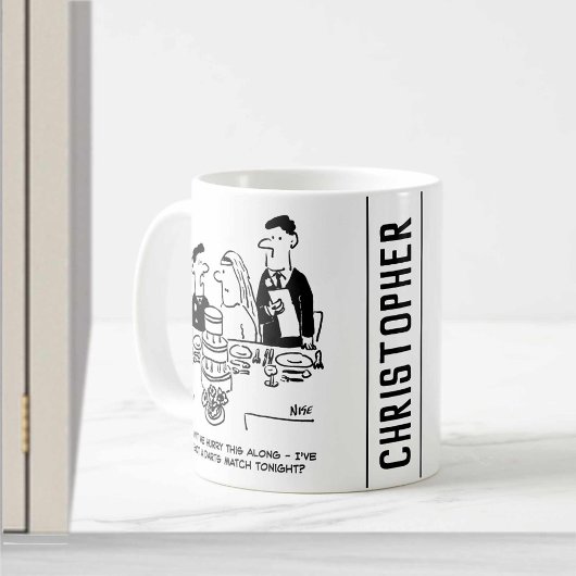 ダーツの試合に出る花婿 コーヒーマグカップ