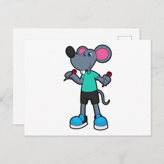 ダーツを投げるマウス ポストカード (正面/裏面)