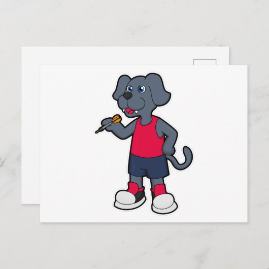 ダーツを投げる犬のプレーヤー ポストカード (正面/裏面)