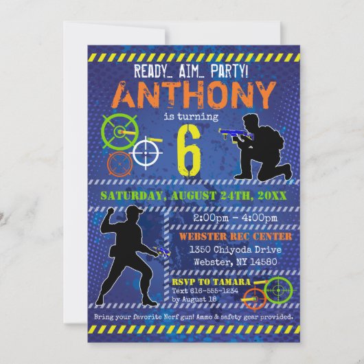 ダーツウォーズパーティーブラスターガン誕生日 招待状 (正面)
