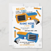 ダーツガンおもしろいエイムシュートブルー誕生日招待状 招待状 (正面)