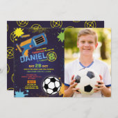 ダーツガンおもしろいエイムシュート誕生日写真 招待状 (正面/裏面)