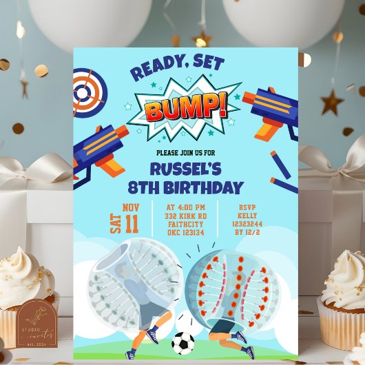 ダーツガンとバブルサッカーの誕生日 招待状