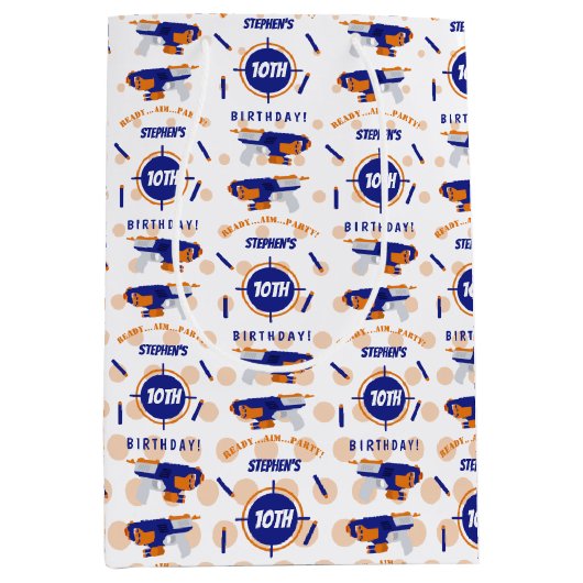 ダーツガンバトルウォーズ少年誕生日少年の名前の年齢 ミディアムペーパーバッグ (正面)