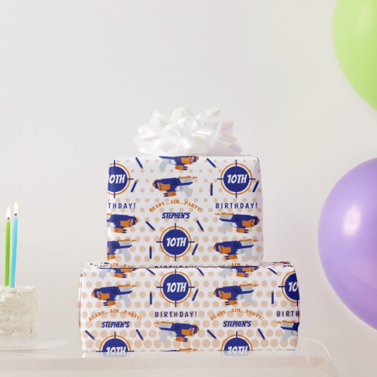 ダーツガンバトルウォーズ少年誕生日少年の名前の年齢 ラッピングペーパー (パーティーギフト)