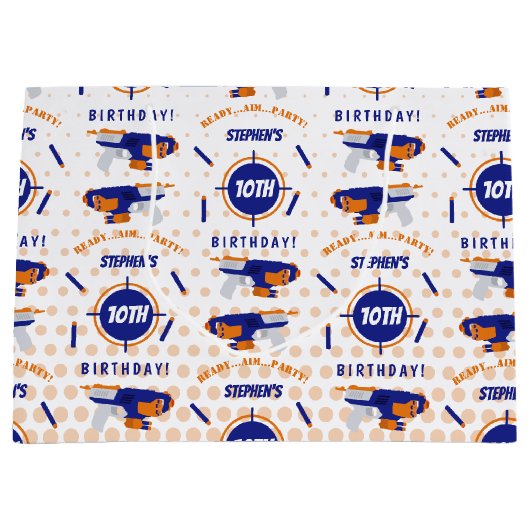 ダーツガンバトルウォーズ少年誕生日少年の名前の年齢 ラージペーパーバッグ (正面)