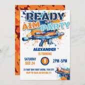 ダーツガンパーティーボーイ誕生日迷彩柄 招待状 (正面/裏面)