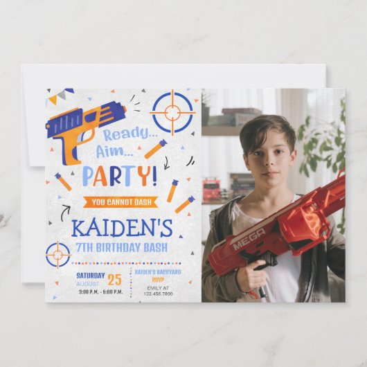 ダーツガンパーティー誕生日写真 招待状 (正面)