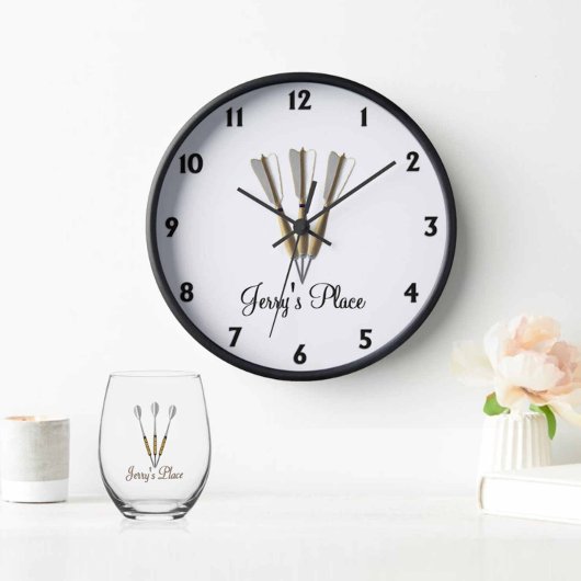 ダーツデザインブラックナンバ 壁時計