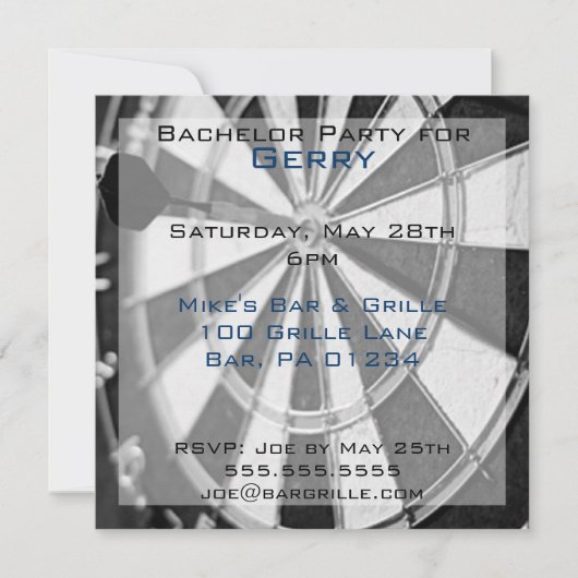 ダーツバチュラーパーティ招待状カード 招待状 (正面)