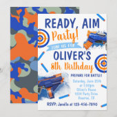 ダーツパーティー誕生日招待状 | ダーツ銃 招待状 (正面/裏面)