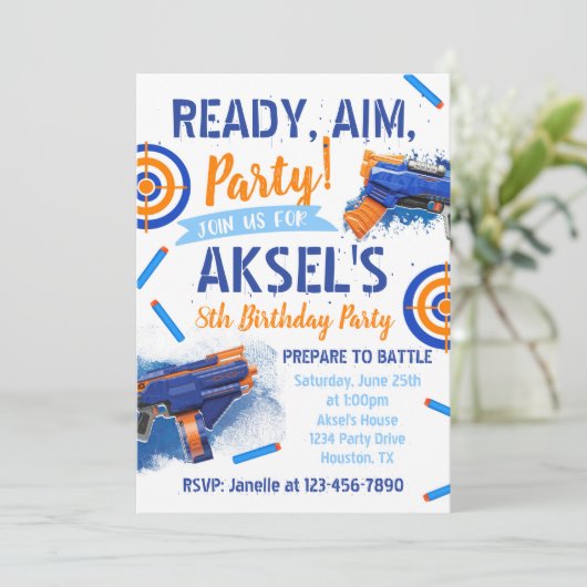 ダーツパーティー誕生日招待状 | Dart Gun 招待状 (スタンド正面)