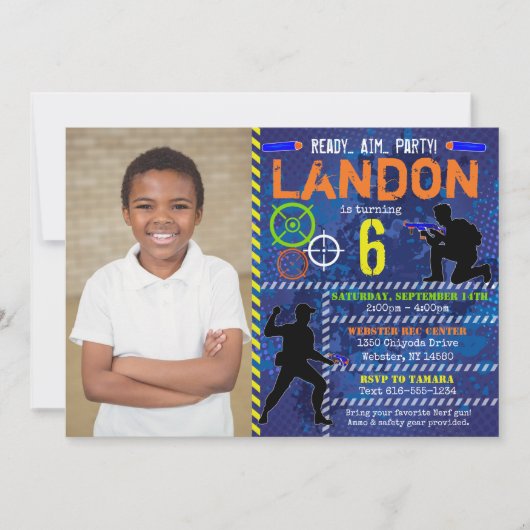 ダーツフォト招待状ダーツガンバースデーパーティー 招待状 (正面)