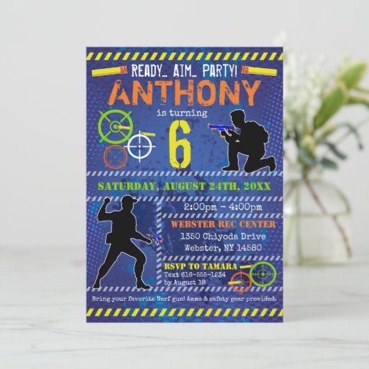 ダーツブラスターウォーズパーティーボーイズ誕生日 招待状 (スタンド正面)