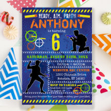 ダーツブラスターボーイズパーティー誕生日招待状