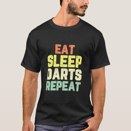 ダーツプレイヤー 愛好家 面白いチーム ヴィンテージ 食う 寝る Tシャツ (正面)