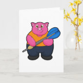 ダーツプレーヤーとして遊ぶ豚 カード (黄色い花)