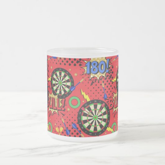 ダーツプレーヤー漫画ブックの音声バブル フロストグラスマグカップ (中央)