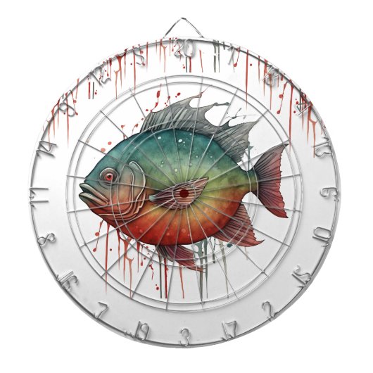 ダーツボード – 水彩シリーズ：ピラニア (正面)