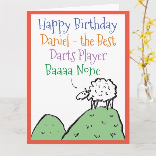 ダーツ好きさんお誕生日おめでとう 羊デザイン カード (黄色い花)