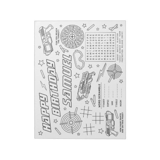 ダーツ戦争の誕生日パーティカラーと活動ページ ノートパッド (回転)