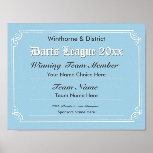 ダーツ競争証明書ポスター ポスター (正面)