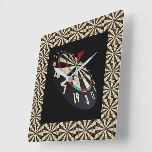 ダーツ遊ボードを叩く スクエア壁時計 (傾斜)
