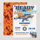 ダーツ銃パーティーボーイ誕生日カモ 招待状 (正面/裏面)