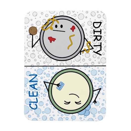 ダーティまたはクリーン – 食洗機ステータス漫画プレート マグネット (縦)