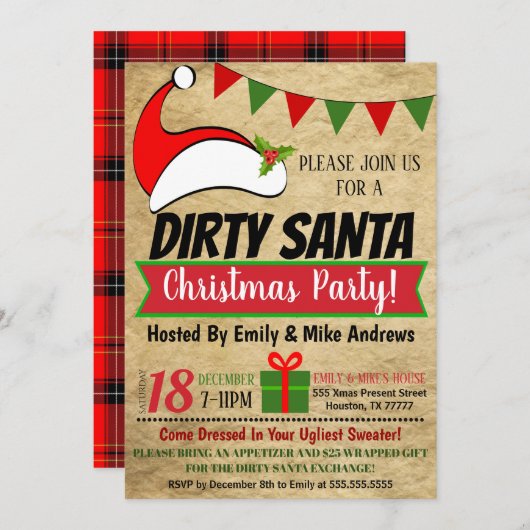 ダーティサンタエクスチェンジパーティの招待状 招待状 (正面/裏面)