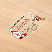 ダーティサンタギフト交換サンタ&ルドルフ鹿 アクリル招待状 (レイダウン)