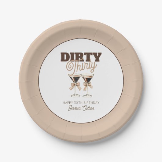 ダーティサーティエスプレッソカクテルレトロ30歳の誕生日 ペーパープレート (正面)