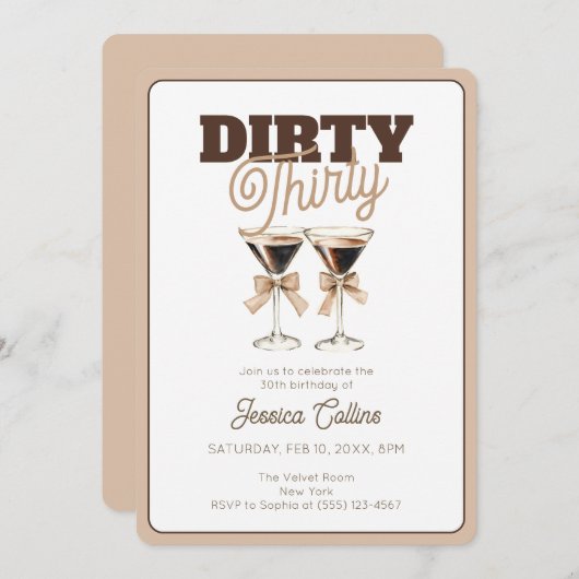 ダーティサーティエスプレッソカクテル30th誕生日パーティー 招待状 (正面/裏面)