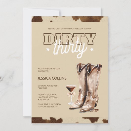 ダーティサーティカントリーウェスタン30歳の誕生日パーティー 招待状 (正面)