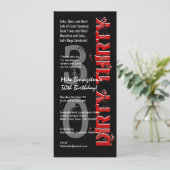 ダーティサーティバースデーパーティー白黒レッドトール 招待状 (スタンド正面)