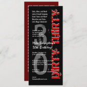 ダーティサーティバースデーパーティー白黒レッドトール 招待状 (正面/裏面)