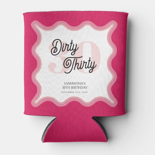 ダーティサーティピンク曲線フレームレトロ30th Birthday 缶クーラー (正面)